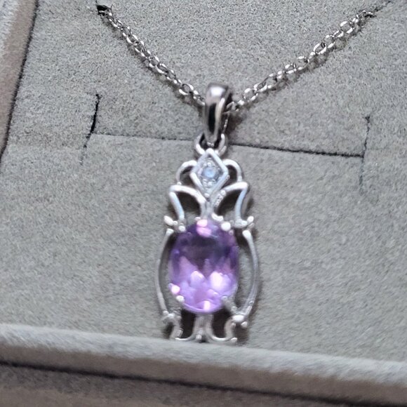 February's Birthstone Amethyst Necklace Sterling Silver Stamped (925) - Picture 1 of 15